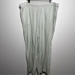 Eloquii Women Linen Pants 22 Green Pull On Wide Leg Lagenlook Coastal Elastic‎